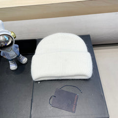 BEANIE HAT IN WHITE WOOL AND RABBIT FUR 433475