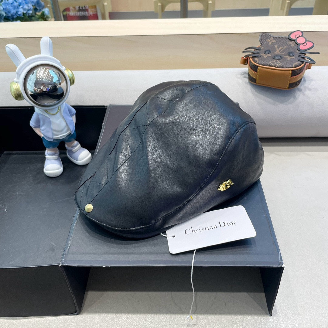 BAKER BOY HAT IN BLACK LEATHER 436766