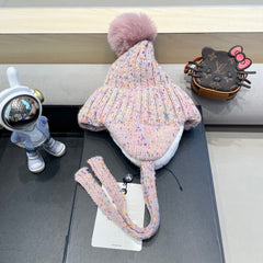 BEANIE HAT IN LIGHT PINK WOOL LINED WITH FLEECE 436776