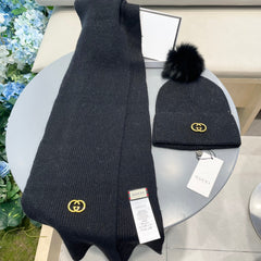 SET SCARF AND HAT IN BLACK CASHMERE 436221
