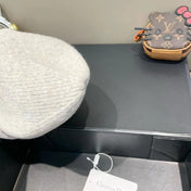 KNITTED BEANIE HAT IN IVORY BEIGE WOOL AND RABBIT FUR 439677