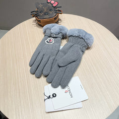 GLOVES IN COOL GRAY WOOL WITH RABBIT FUR 439080