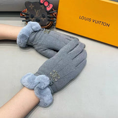 GLOVES IN SHARK GRAY WOOL WITH RABBIT FUR 458522