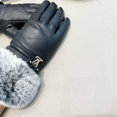 LV GLOVES IN BLACK LAMBSKIN WITH RABBIT FUR 462407