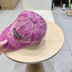 MM DISTRESSED FABRIC BASEBALL CAP IN PINK WITH EMBROIDERED LOGO