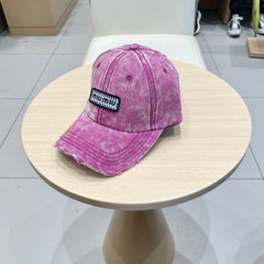 MM DISTRESSED FABRIC BASEBALL CAP IN PINK WITH EMBROIDERED LOGO