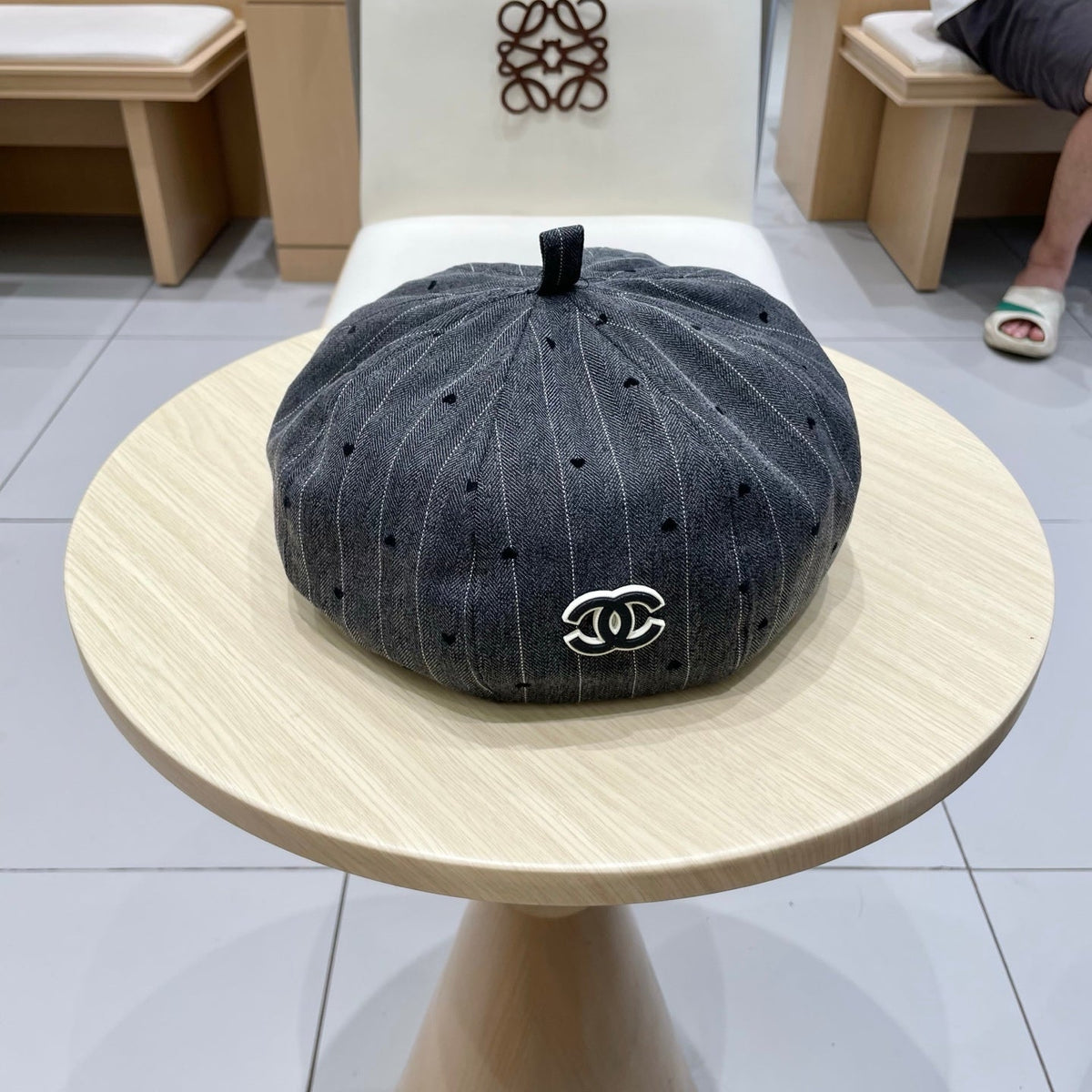 BERET HAT POLKA DOT DARK GRAY 672672