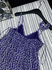 CHANEL DARK PURPLE SILK CAMELLIA DRESS WITH PEARL DETAILS