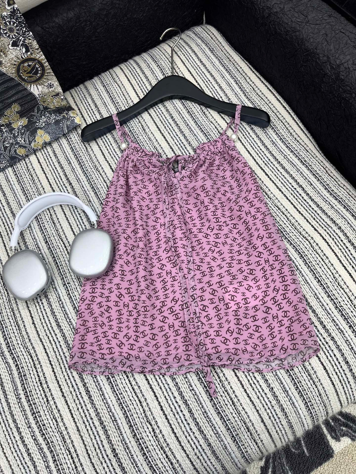 CHANEL PINK PEARL-EMBELLISHED CAMISOLE