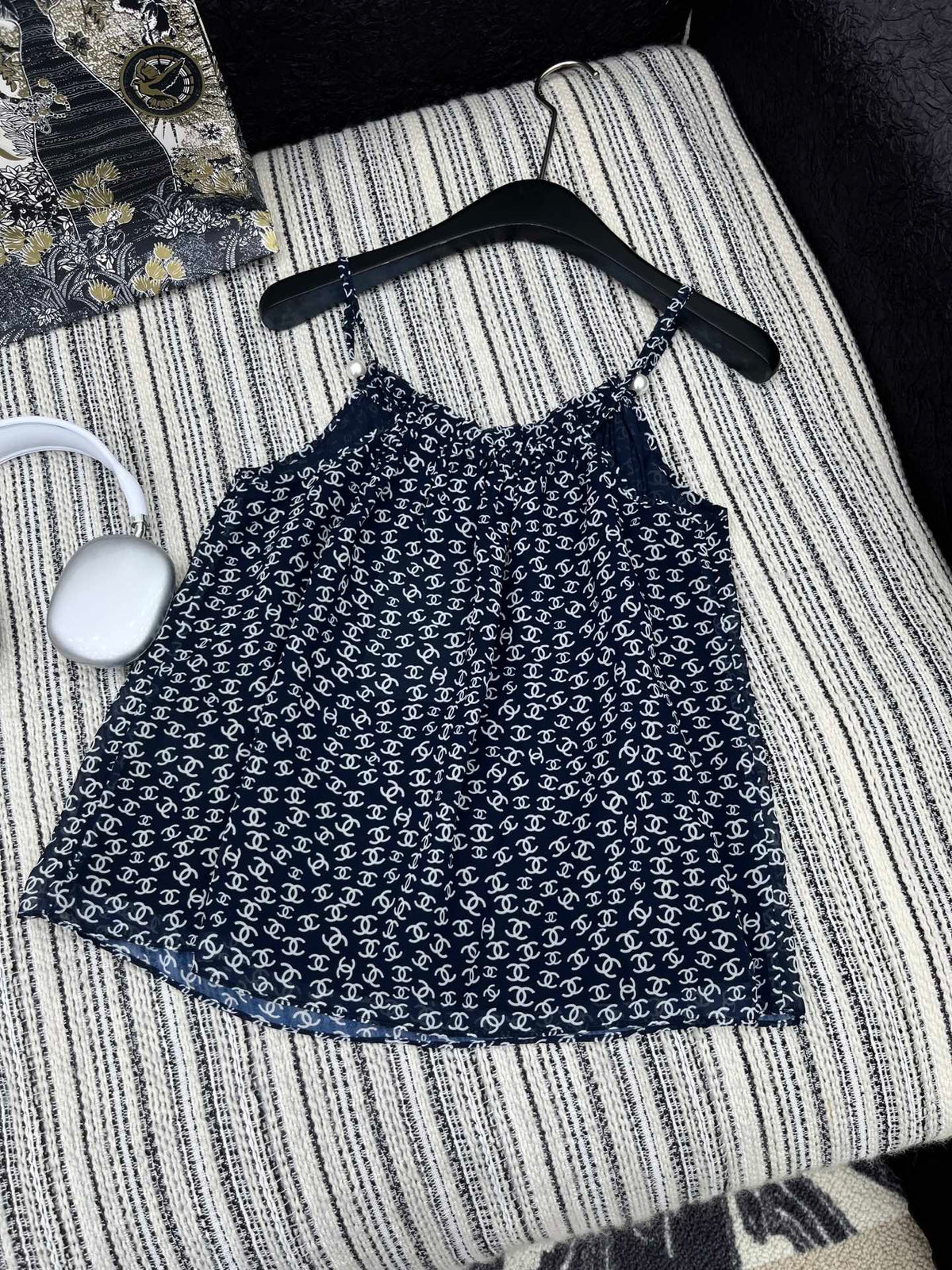 CHANEL BLACK PEARL-EMBELLISHED CAMISOLE