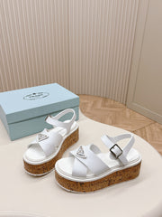 PRA WEDGE PLATFORM SANDALS WHITE CALFSKIN