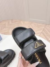 Pra Double Strap Slide 20 With Triangle Logo Black Calfskin