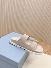 Double Buckle Strap Slides 20 Light Grey Suede