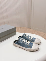 PARIS MULES IN BLUE DESTROYED DENIM AND RUBBER