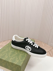 SNEAKER WITH INTERLOCKING G IN BLACK SUEDE AND MESH