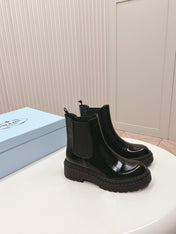 PRA BRUSHED BOOTIES GLOSSY BLACK CALFSKIN