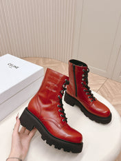 TRIOMPHE RANGERS MID LACE-UP BOOT IN CHERRY RED CALFSKIN