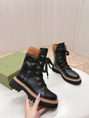 MARTIN LACE-UP ANKLE BOOTS IN BLACK EMBOSSED CALFSKIN MIX BROWN SUEDE