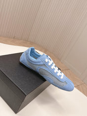 PRADA 26S CLASSIC SNEAKERS IN BLUE SUEDE AND MESH