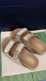 GG SANDAL WITH DOUBLE G CARAMEL CALFSKIN