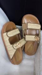 GG SANDAL WITH DOUBLE G CARAMEL CALFSKIN