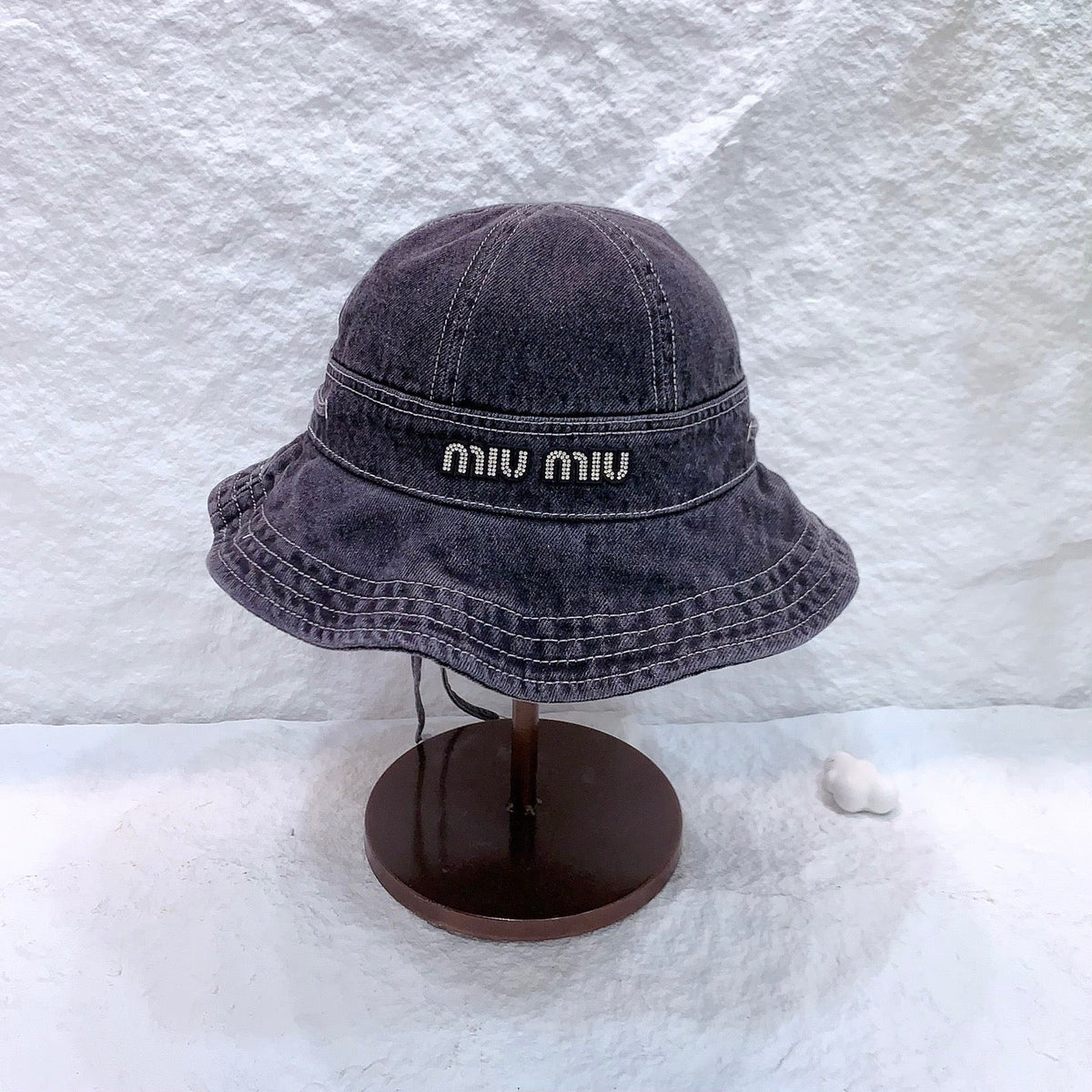 MM NEW DENIM BUCKET HAT RHINESTONE LOGO