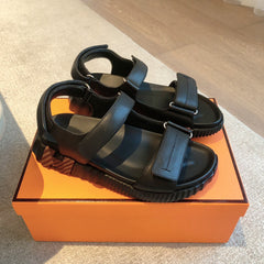DAD SANDALS IN BLACK CALFSKIN AND RUBBER
