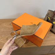 HM 26S ELDA 60 SANDAL IN OLIVE BROWN SUEDE SILVER HARDWARE