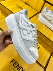 FENDI THICK-SOLDED SNEAKER IN WHITE MIX GREY LAMBSKIN