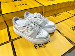 FENDI THICK-SOLDED SNEAKER IN WHITE MIX GREY LAMBSKIN