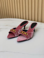 SL CHAIN ATTACH HEELED MULES BLUSH PINK VELVET