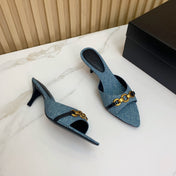 SL CHAIN ATTACH HEELED MULES CERULEAN DENIM