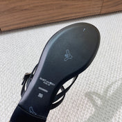 SL CRYSTAL BUCKLE THONG SANDAL BLACK SATIN