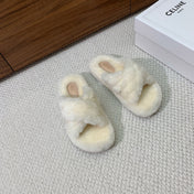 CELINE 26S CROSS-STRAP SANDALS IN WHITE WOOL
