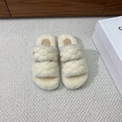 CELINE 26S TWO-STRAP QUILTED SANDALS IN WHITE WOOL