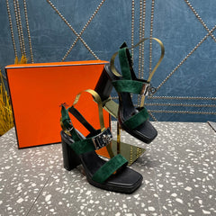 ILONA SANDAL 95 DARK GREEN SUEDE