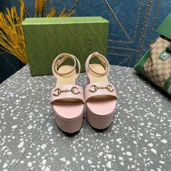 GG HORSEBIT PLATFORM SANDAL PASTEL PINK CALFSKIN