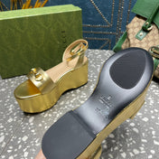 GG HORSEBIT PLATFORM SANDAL METALLIC GOLD CALFSKIN