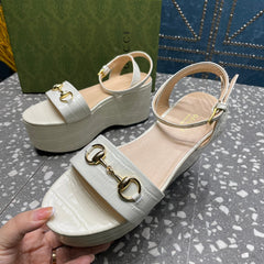 GG  HORSEBIT FLATFORM SANDAL GLOSSY WHITE CALFSKIN