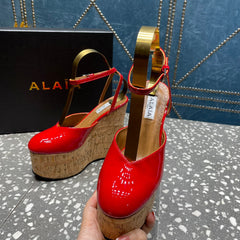 ALAIA WEDGE PUMP 15 CM IN CHERRY RED LAMBSKIN AND BEIGE RUBBER