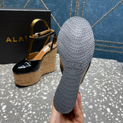 ALAIA WEDGE PUMP 15 CM IN BLACK LAMBSKIN AND BEIGE RUBBER