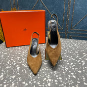 HIGH SLINGBACKS 7 CM IN CIDER BROWN SUEDE