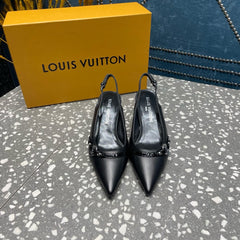 HIGH HEEL 55 MM SLINGBACKS IN BLACK SHEEPSKIN