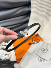 HM ROULIS SILVER BUCKLE & REVERSIBLE BLACK LEATHER STRAP 13MM