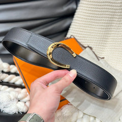HM LUCK BELT GOLD BUCKLE & REVERSIBLE BLACK LEATHER STRAP 38MM