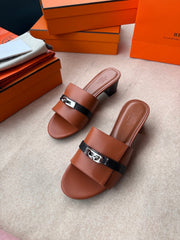 HIGH MULES IN BRONZE BROWN MIX BLACK CALFSKIN