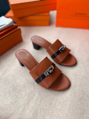 HIGH MULES IN BRONZE BROWN MIX BLACK CALFSKIN