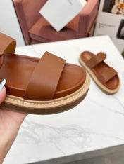 TWO-STRAP SANDALS IN BRONZE BROWN CALFSKIN
