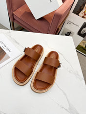 TWO-STRAP SANDALS IN BRONZE BROWN CALFSKIN