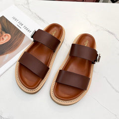 TWO-STRAP SANDALS IN CHESTNUT BROWN CALFSKIN